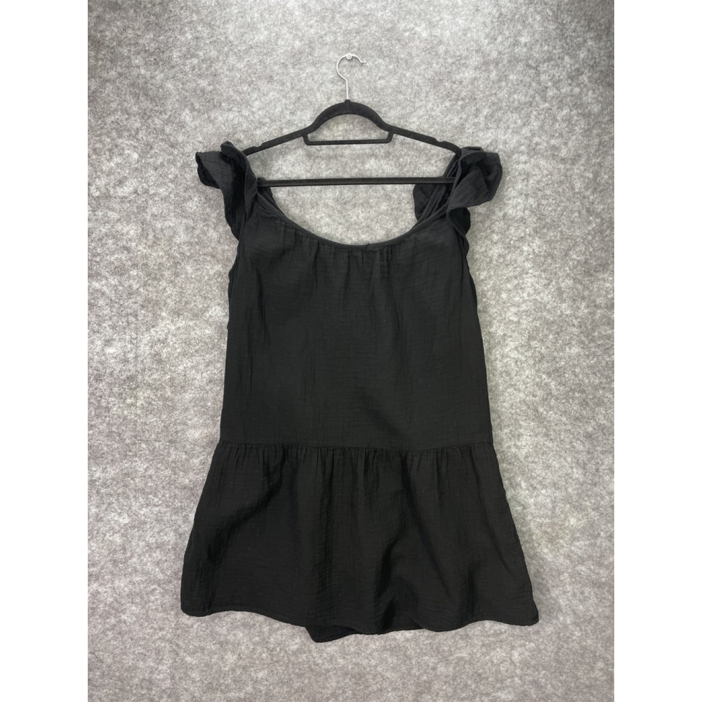 GAP Dress Womens Medium Tall MT Black Ruffle Sleeve Cotton Pockets Casual Summer